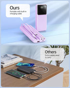 RONEGN Portable Charger with Built in Cable - 22.5W Power Bank Fast Charging USB C LED Display 10000mAh Travel Battery Pack 5 Outputs & 3 Inputs for iPhone Samsung Android iPad Phones Tablets etc