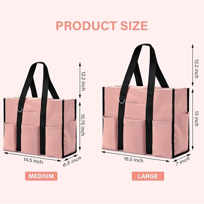 Becokan Large Tote Bag for Women Waterproof with 12 Pockets Top Zipper Closure Utility Teacher Nurse Bags for Work School