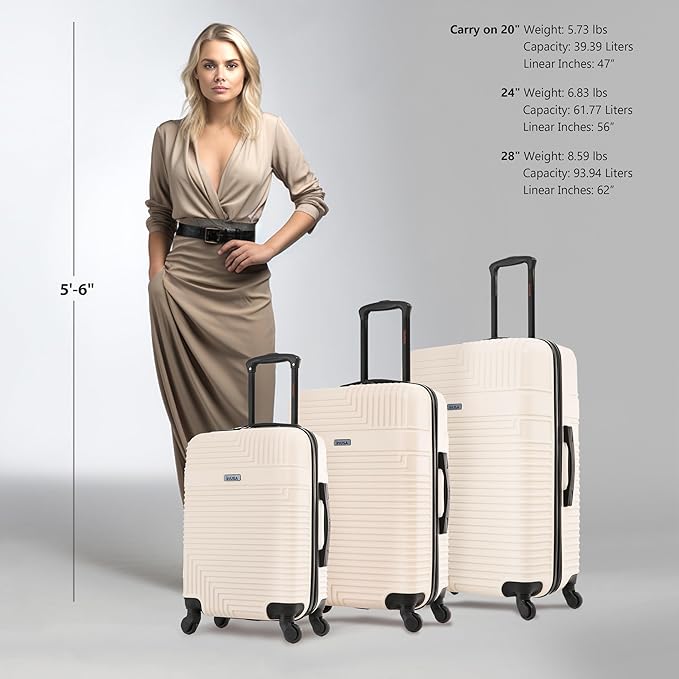 InUSA RESILIENCE Luggage with Spinner Wheels | Durable Lightweight Hardshell Suitcase, Spacious Travel Sets with Handle and Trolley | (20/24/28) 3 Piece Luggage Set | Sand