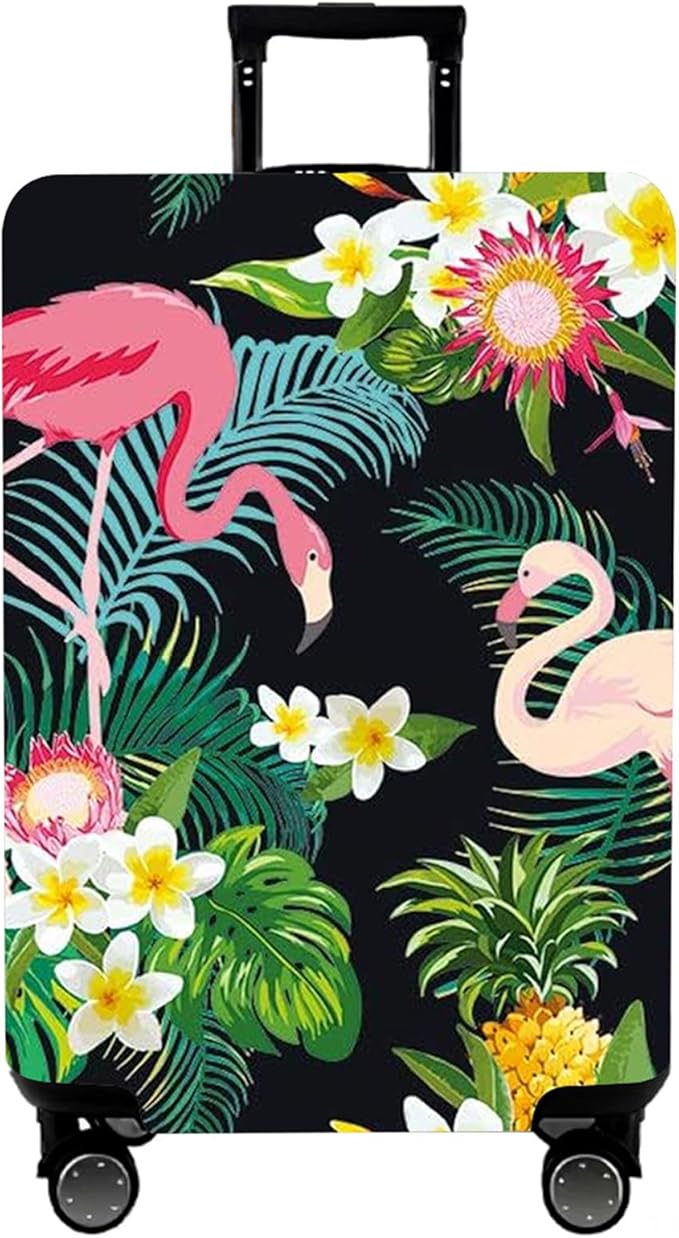 WUJIAONIAO Travel Luggage Cover Baggage Suitcase Cover Protector Skins 18-32 Inch (Flower flamingo, S (for 18-20 inch luggage))