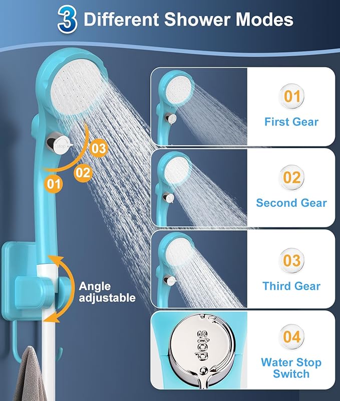 WADEO Portable Shower for Camping, Outdoor Electric Shower Rechargeable Pump with Intelligent Digital Display, Camping Shower Head Nozzle for Camping, Hiking, Traveling, Washing