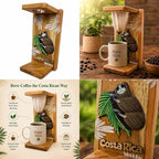 Tapanti store.Chorreador,Costa Rican handcrafted foldable wooden pour-over coffee maker.Includes a reusable cloth filter.Embedded Sloth wooden hand painted design.Light Cedar.Perfect for travel