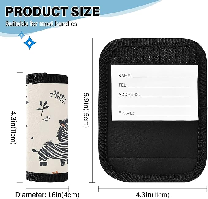Cute Zebras Luggage Handle Wrap for Suitcase Luggage Tags Handle Covers Identifiers Soft Decorations Travel Accessories 2 Pack