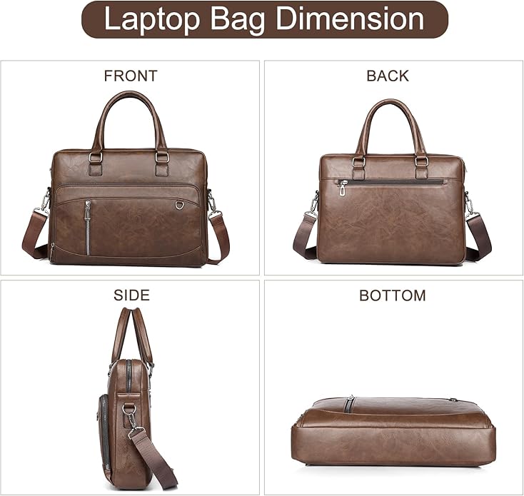 Brown PU Leather Laptop Bag for Men Stylish Mens Messenger Bag Durable Work Bag Practical Shoulder Bag Spacious Computer Briefcase