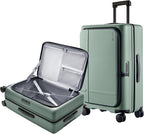 NINETYGO Medium Checked Luggage 25 Inch, Flat Top Opening Check In Luggage with Cup Holder, Expandable, Lightweight PC Hard Shell, TSA Lock, 360° Spinner Wheels (Creamy Matcha Tea)