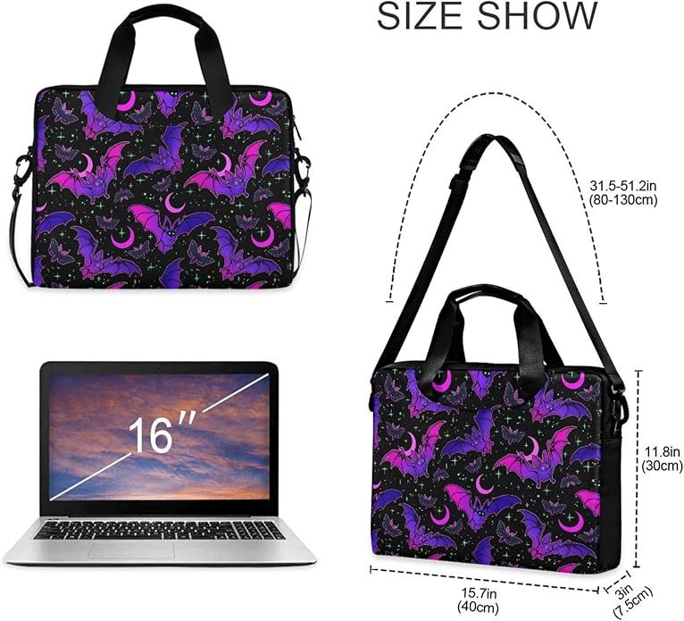 MNSRUU Laptop Bag for 15.6 inch Black Gothic Bats
