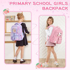 PIG PIG GIRL Corduroy Backpack Kids Backpack for Girls School Bags for Middle School Students Book Bag for Elementary Primary Kawaii Ita Backpack, Pink Strawberry