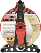 Woods Extension Cord Storage Reel - Holds Up to 150 Feet of 16/3 or 125 Feet of 14/3 Gauge Cord - Tangle-Free Design for Indoor or Outdoor Use - Side-Mounted Crank - Red & Black