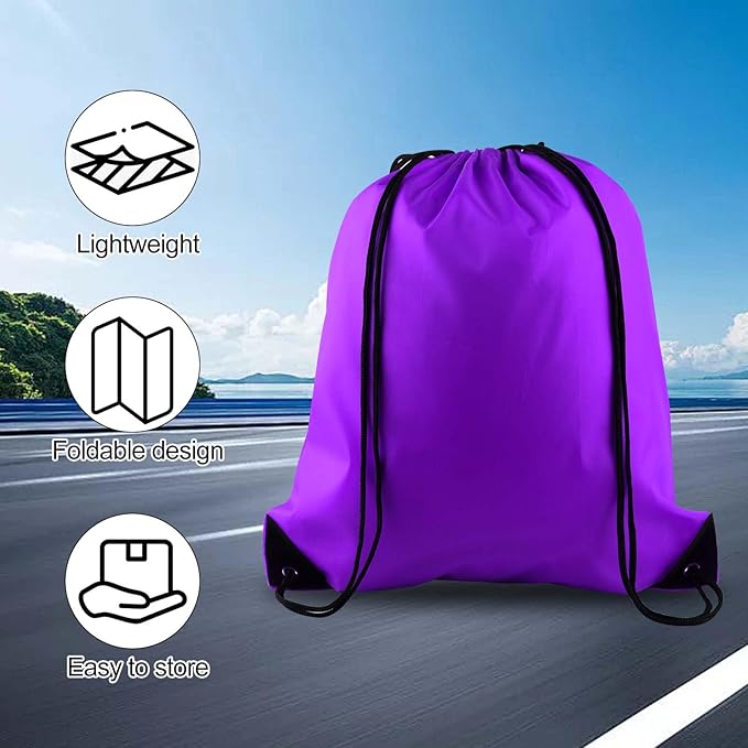 PLULON 15 Pcs Purple Drawstring Bags Drawstring Backpack Bulk, String Backpack Cinch Sack Sport Gym Backpack Bags for Yoga Traveling Outdoor Sports