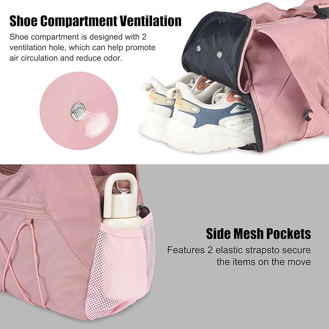 Forestfish Gym Bag For Women With Yoga Mat Holder & Shoe Compartment & Wet Dry Storage Pocket & Adjustable Strap