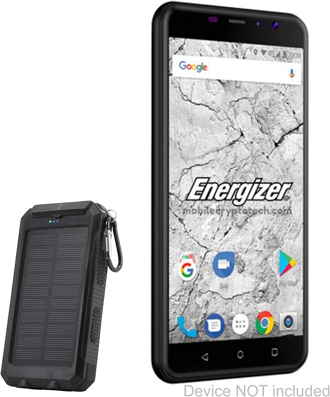 BoxWave Power Bank Compatible with Energizer Energy E500S - Solar Rejuva PowerPack (10000mAh), Solar Powered Backup Power Bank 10000mAh - Jet Black