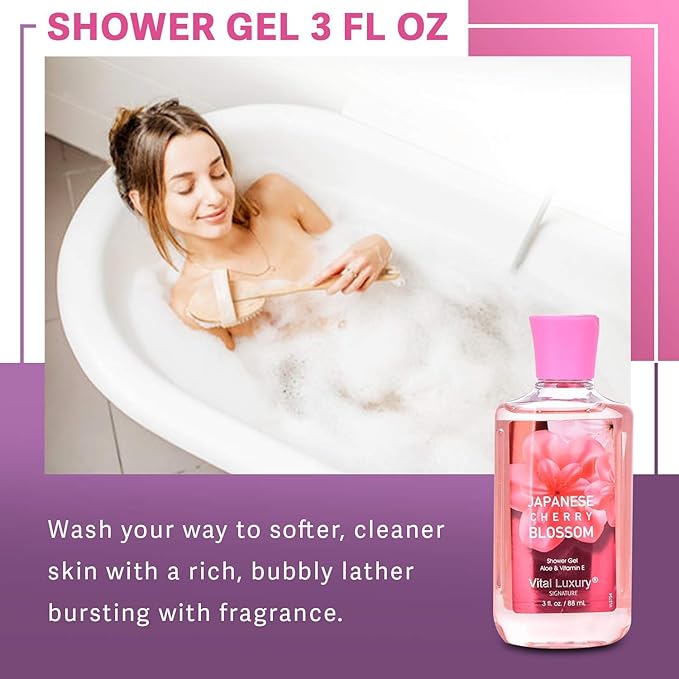 Bath and Body Care Travel Set - Home Spa Set with Body Lotion, Shower Gel and Fragrance Mist, Personal Body Care Travel Set for Birthday Christmas New Year Gifts(Japanese Cherry Blossom)