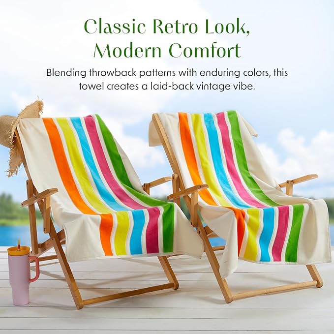 Loon & Lake Luxury Beach Towels Set of 2 - Retro Stripes | 2 Pack 30" x 60" | Crafted from 100% Combed Cotton | Ultra Plush & Super Soft | Retro Collection 1984