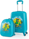 Goplus 2 PCS Kids Luggage, 13" & 16" Carry-on Suitcase w/Spinner Wheels, Telescopic Handle, Hard Shell Rolling Trolley Luggage for Toddler Boys Girls Travel, Airline Approved (Blue, Dinosaur)