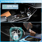 USB C Car Charger, KYOHAYA 2Pack 90W 4-Port Dual USB-C & USB-A Car Power Cigarette Lighter PD/QC3.0 Type C Car Carplay Charger Fast Charging for iPhone 17 17 Pro 16 15 14 13 12 11/Galaxy S26 S25/Pixel