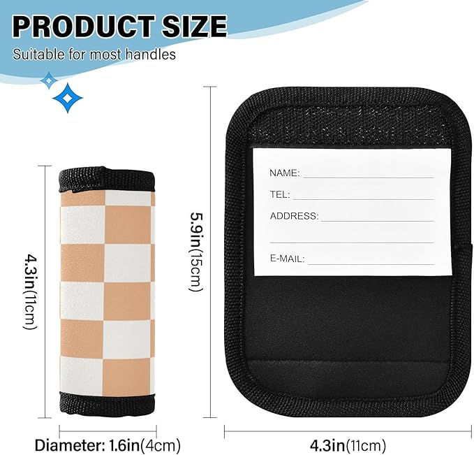 2 PC Luggage Handle Wrap Luggage Handle Covers Tags for Suitcase Bags Travel Luggage Handle Identifier Gripper Checkered Orange and White