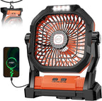 Camping Fan Rechargeable, 20000mAh Battery Powered Portable Fan with LED Light, 4-Speed 180° Adjustable, Camping Essentials for Tent, Travel, Car, Outdoor, Indoor, BBQ, Fishing, Jobsite - Orange