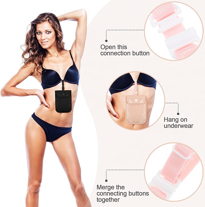 2 Pieces Travel Bra Wallet for Women Hidden Bra Wallet Pickpocket Proof Under Clothes Money Belt Pouch Secret for Passport Money Valuables(5.7 x 4.6 Inch,Black, Pink)