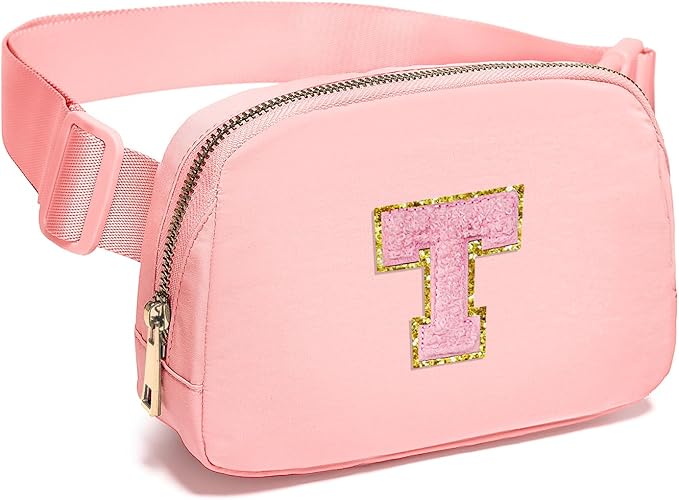 Gitus Customizable Belt Bag Fanny Pack for Girls Age 6-8 & 8-10 with Initial - Trendy Teen Girl Gift (Light Pink-T)