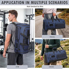 Gym Bag for Men and Women, 50L Extra Large Duffle Bag, 3-in-1 Travel Sports Duffel Bags with Shoe & Laptop Compartment for Overnight Weekender Gym Traveling Workout Deployment, Black+ Blue