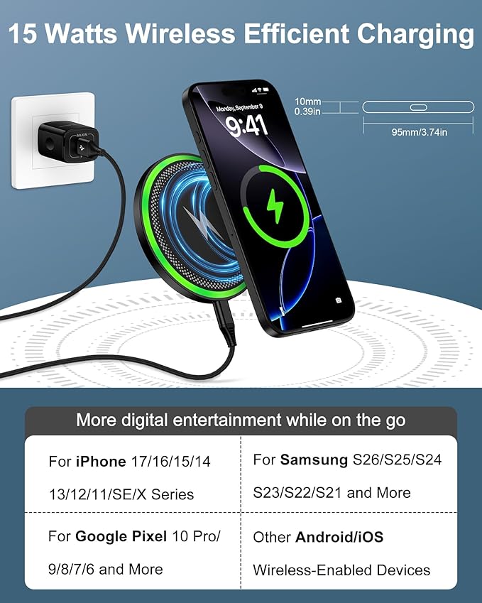 Wireless Charger Samsung Galaxy, Cargador Inalmbrico Samsung for Galaxy S26 S25 Ultra S25+ S24, 15w Fast Cordless Charging Pad for Google Pixel 10 Pro XL/9a/8 Wireless-Enabled Android Phone Station
