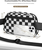 Pritent Fanny Packs for Women Cross Body Bag Waterproof Belt Bag with Adjustable Strap and Zipper Back Pocket Small Crossbody Bags Fashion Waist Packs for Workout Travelling(Checkered Black)