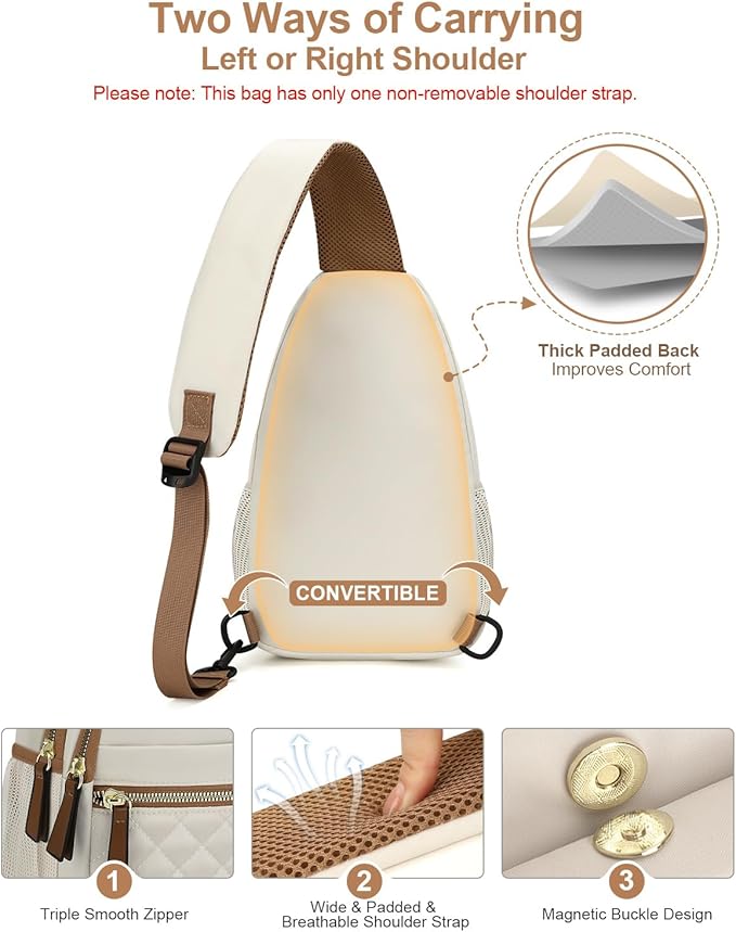 Capolo Sling Bag for Women Men Waterproof Crossbody Bags for Women Trendy Casual Fanny Pack with Convertible Shoulder Strap Chest Bag for Travel Hiking(Beige, Large)