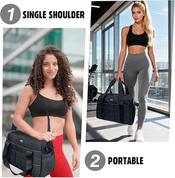 WOLT Small Gym Bag for Women, 14 inch Lightweight Gym Duffle Bag with Wet Compartment Quilted Tote for Sports Workout, Black