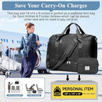 Travel Duffel Bag for Women, Carry-on Overnight Weekender Bags with Wet Pocket & Toiletry Bag, For Spirit Airlines 18x14x8 Personal Item Bag,Small,Black