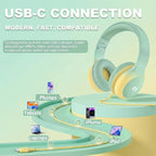 ADOOPE Wired Kids Headphones with USB C Plug, 85dB Safe Volume, Adjustable Headband, Tangle-Free Cord Headphones for School, Tablet, Travel (Mint Green & Cream Yellow, Without Microphone)