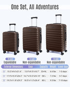 LIGHT FLIGHT Luggage Sets, 3 Piece Durable Suitcase Set with Spinner Wheels, 3 Pcs Hard Shell Lightweight Luggage with TSA Lock, Large Checked Travel Suitcases, 20/24/28 Inch,Brown