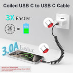 Coiled USB C to USB C Cable, 2 Pack 3FT USBC Car Charger Cord, USBC to USBC Coiled Cable Fast Charging for Carplay, iPhone 17/16/15 Plus/Pro Max, Samsung Galaxy S25 S24 S23, Pixel 10 9