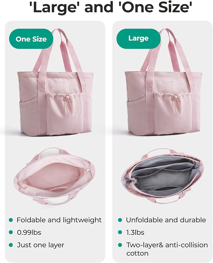 BAGSMART Foldable Tote Bag with Drawstring Bag, Tote Bag Shoulder Bag Top Handle Handbag for Travel, Work, Beach, Gym