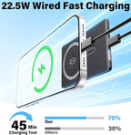 3-in-1 5000mAh for Magsafe Power Bank Thin Slim 22.5W Fast Charging Type C Magnetic Battery Pack Powerbank for Travel, Mini Wireless Portable Charger for iPhone 17 16 15 14 13 12 Watch Android, Black
