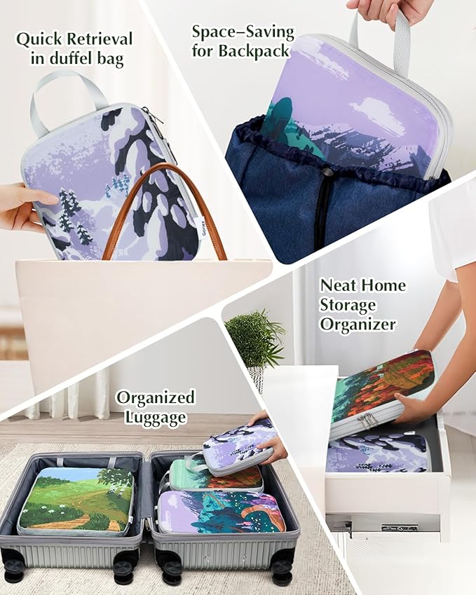 Gonex Compression Packing Cubes, 4pcs Expandable Storage Travel Luggage Bags Organizers, Travel Cubes for Suitcase Carry On (Seasons)