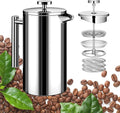 Small French Press Stainless Steel Coffee Maker 21oz(3 Cups), Double Wall Insulated for Hot& Cold Brew, Compact Coffee& Tea Press for Camping, Office, Travel with 3 Ultra-Fine Filters & Spoon- Silver