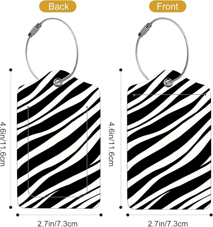 2Pack Luggage Tags for Suitcases, Cute Unique Pu Leather Cruise Luggage Tag with Privacy Cover ID Label Address Card and Metal Ring Suitable for Women Men Kids Travel Bag Black and white lines