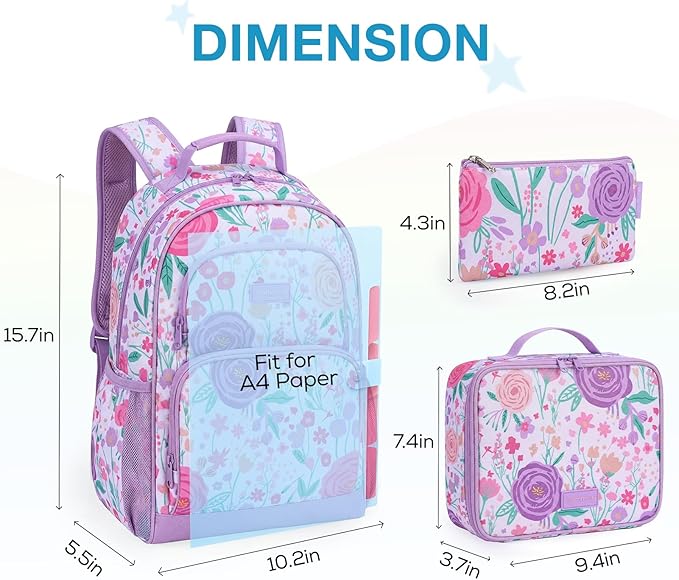 mommore Kids Backpack for Boys Girls 4-8 Kindergarten Elementary School Backpack with Lunch Box - 15” H Fit Folder