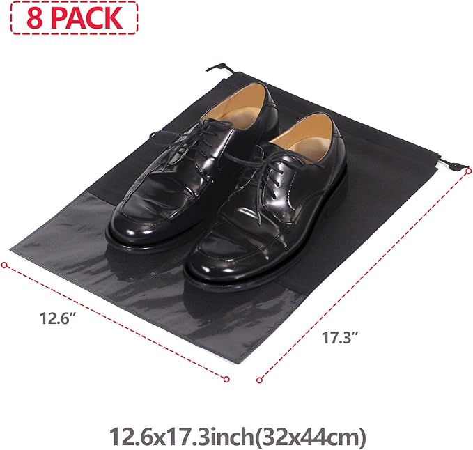 8 PCS Shoe Bags for Travel Non-Woven Large Shoes Pouch Storage Organizer with Rope for Men and Women Black