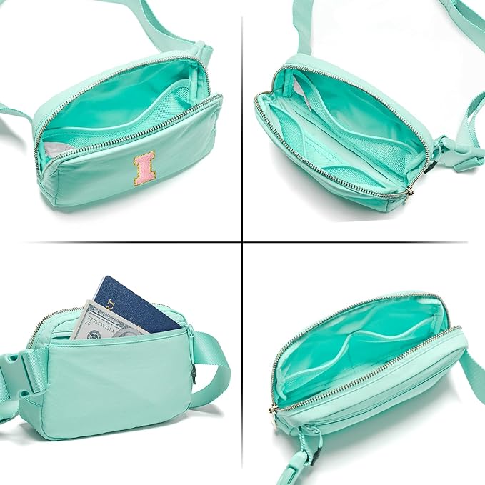 Gitus Belt Bag Fanny Pack Crossbody Bags with Initial Letter Patch Cute Stuff Birthday Gifts for Teenager Girls Trendy Preppy Stuff for Teen Girls Cool Stuff for Teens (Mint Green-I)