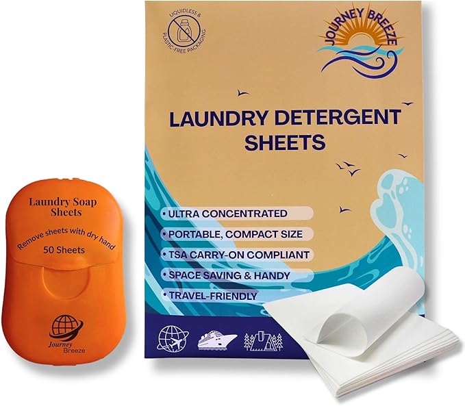 Travel Laundry Detergent Sheets Bundle – 50 Count Hand Wash + 20 Count Machine Wash Laundry Detergent Sheets for Sink Washing in Hotels, Cruises, Camping & Backpacking