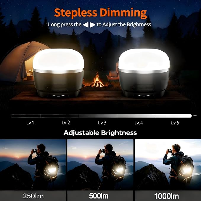 1000LM Rechargeable Camping Lantern, 110H Runtime Compact Portable Tent Light with 5 Brightness Levels, Magnetic Base, IPX4 Waterproof Emergency Hanging Light for Power Outage, Hurricane, Camping