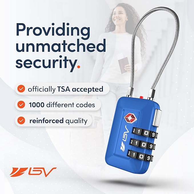 TSA Accepted Luggage Travel Lock, Set-Your-Own Combination Lock for School Gym Locker, Luggage Suitcase Baggage Locks, Filing Cabinets, Toolbox, Case (Blue, 2 Pack)