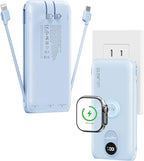 Portable Charger, 10000mAh 22.5W Power Bank Fast Charging with Wall Plug, Built-in Cables, LED Display, Compact Lightweight USB C Travel Battery Pack for iPhone 17/16, Android Cell Phone, Pad, iWatch