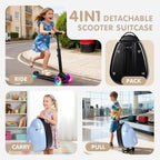 smilesun 4-in-1 Detachable Scooter Suitcase for Kids & Teens – 3D Owl/Dolphin Hardside Ride-On Luggage, Lightweight Foldable Design, Unique Travel Gift for Children (Cute Dolphin, 22-inch)