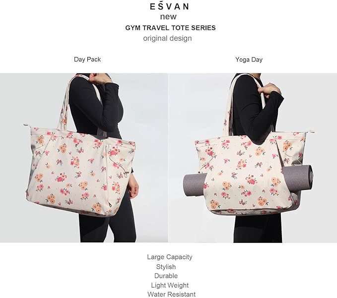 ESVAN Corduroy Yoga Tote Bag Gifts for Women Drawstring Yoga Mat Bag for Office Workout Travel Carryall Pilates Gym