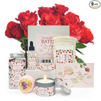 Rose Spa Gift Set for Women, Luxury 9 Pcs Bath Salts Set, Relaxation Gifts for Women, Self Care Set, Clean Moisturizing Skin, Gifts for Mom, Wife, Sister, Friend