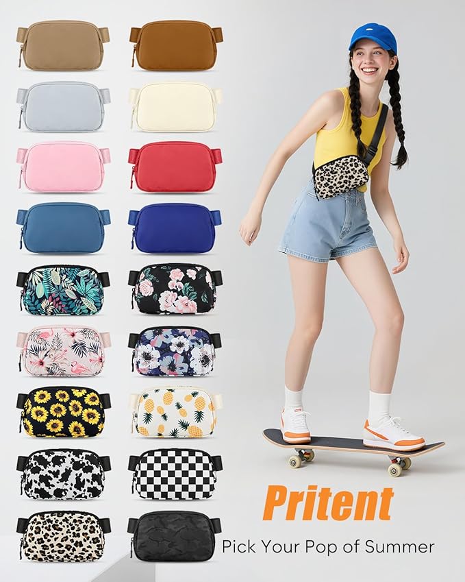 Pritent Fanny Packs for Women Cross Body Bag Waterproof Belt Bag with Adjustable Strap and Zipper Back Pocket Small Crossbody Bags Fashion Waist Packs for Workout Travelling(Leopard, Large)