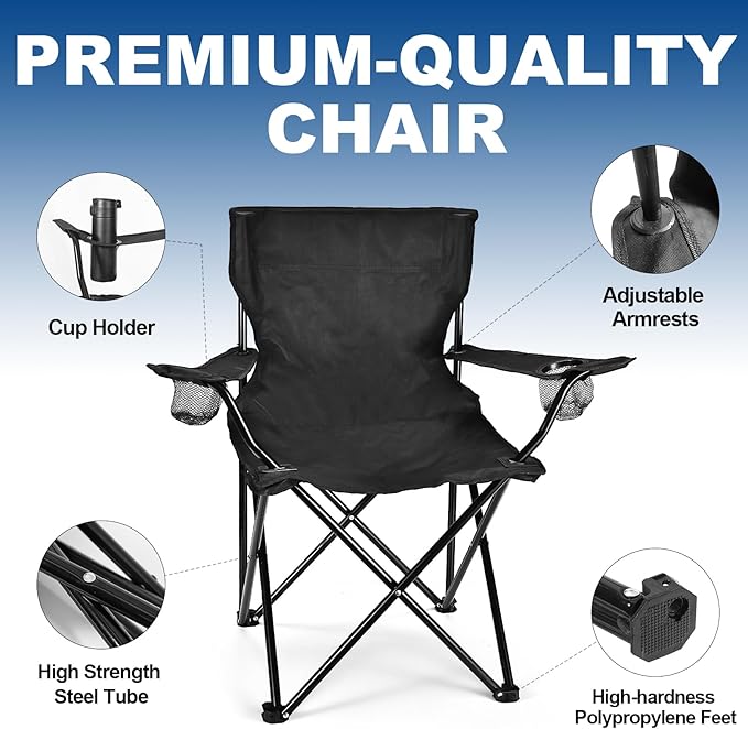 WEIDIORME 2 Pack Lightweight Camping Chairs for Adults & Teens, 250LBS Capacity Foldable Portable Chairs with Carry Bag, Compact Design for Camping, Beach, Picnics, and Outdoor Events