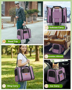 Morpilot Pet Travel Carrier Bag, Soft-Sided Dog Carrier Cat Carrier Pet Carrier, for Large Cats and Medium Puppies up to 25lbs, with Locking Safety Zippers, Foldable Bowl (Purple)
